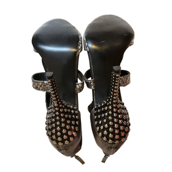 GUESS Stiletto Pumps 6.5M Pewter Black Carole Punk Rock Studded High Heels Y2K - Picture 12 of 14